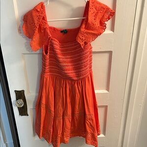 Chic Orange Eyelet Mini Dress